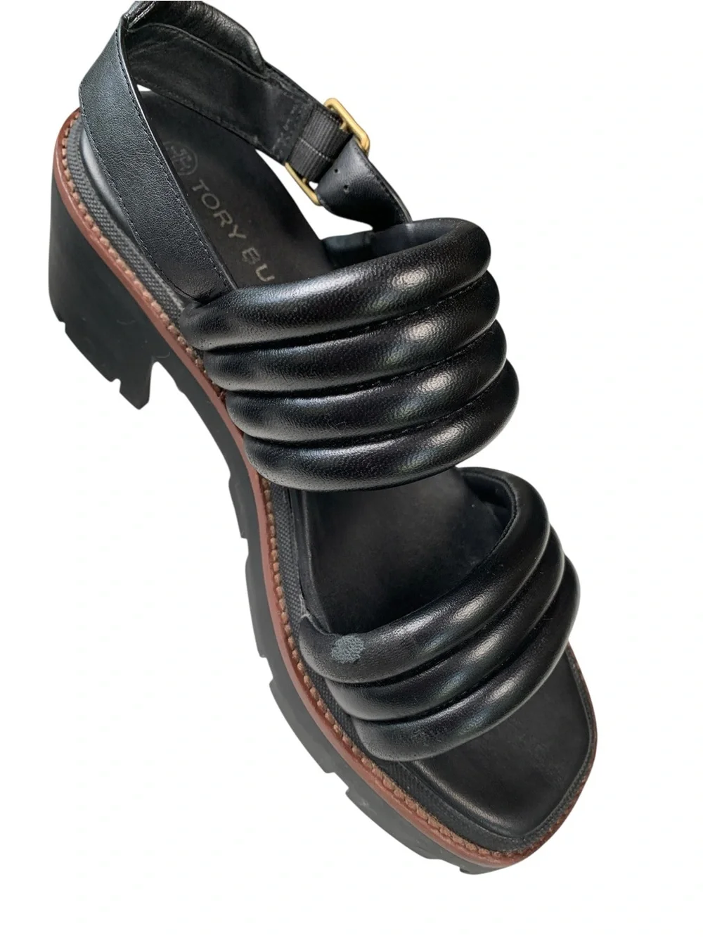 Tory Burch Kira Quilted Leather Lug Sole Slingback Sandals Size 9 Black